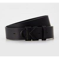 Calvin Klein Jeans Round Mono Plaque 3.5Cm Leather Belt - Black/Black