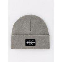 Calvin Klein Jeans Mono Logo Patch Beanie Hat - Grey