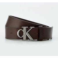 Calvin Klein Jeans Round Mono Plaque 3.5Cm Leather Belt - Dark Brown