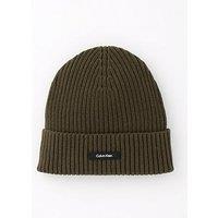 Calvin Klein Classic Cotton Tab Logo Rib Beanie - Dark Green