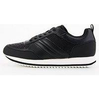 Calvin Klein Low Top Mono Print Leather Runners - Black