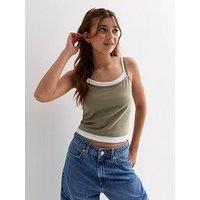 New Look 915 Girls Khaki And White 2-In-1 Vest Top