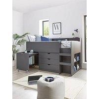 Very Home Aspen Mid Sleeper Bed With Desk, Drawers, Shelving And Mattress Offer (Buy & Save!) - Dark Grey Oak Effect - Mid Sleeper With Premium Mattress