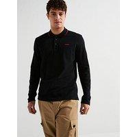 Hugo Derriko Regular Fit Long Sleeve Polo Shirt - Black