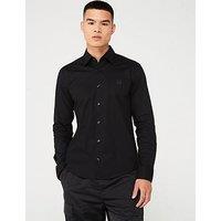 Hugo Ermo Stacked Nickel Logo Slim Fit Long Sleeve Shirt - Black