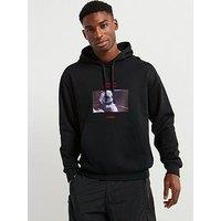 Hugo Diskellington Nbc Back Print Relaxed Fit Overhead Hoodie - Black