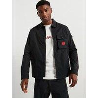 Hugo Emmond Patch Pocket Logo Regular Fit Zit Thru Overshirt - Black