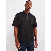 Hugo Dacapolo Rhinestone Zip Relaxed Fit Jersey Polo Shirt - Black