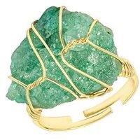 The Love Collection Raw Stone Wire Wrap Ring - Green