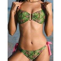 Chelsea Peers Palm Print Tie-Side Bikini Bottoms - Khaki