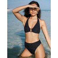 Chelsea Peers Jacquard Shell High Waisted Bikini Bottoms - Black