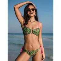 Chelsea Peers Palm Print Bandeau Bikini Top - Khaki