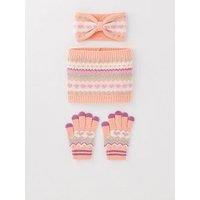 V By Very Girls 3 Piece Fairisle Headband, Snood And Glove Set