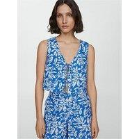 Mango Floral Print Tie Front Gilet - Blue