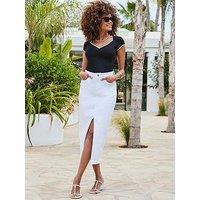 Sosandar White Longline Denim Midi Skirt