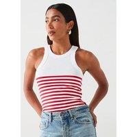 Mango Stripe-Print Top- White/Red