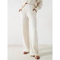 Mango Cotton Wide Leg Trousers - Cream