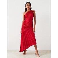 Mango Asymmetrical Pleated Maxi Dress - Red