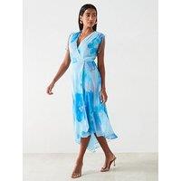 Mango Floral Print Wrap Dress - Blue