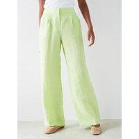 Mango Wide Leg Linen Trousers - Green