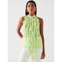 Mango Semi-Sheer Ruffled Blouse - Green