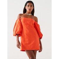 Mango Tulipa Bardot Mini Dress - Orange