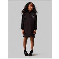 Calvin Klein Jeans Girls Teddy Monogram Zip Fleece Dress - Black