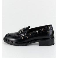 Tommy Hilfiger Eyelet Detail Leather Loafers - Black