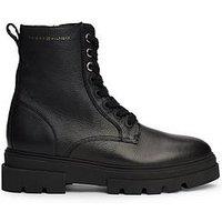 Tommy Hilfiger Lace Up Leather Biker Boots - Black