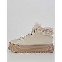 Calvin Klein Jeans Fleece Lined Flatform Hi-Top Trainers - Cream