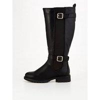 Everyday Wide Fit Buckle Knee Boot With Wider Fitting Calf - Black