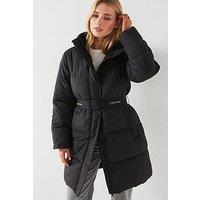 Calvin Klein Jeans Belted Logo Longline Padded Jacket - Black