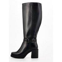 V By Very Extra Wide Fit Buckle Knee Block Heel Boot - Black