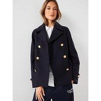 Tommy Hilfiger Cropped Wool Peacoat - Navy