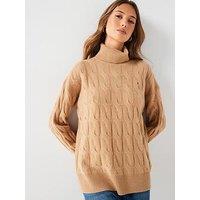 Tommy Hilfiger Soft Wool Cable Roll Neck Sweater - Beige