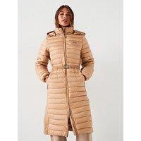 Calvin Klein Lightweight Padded Belted Longline Coat - Beige