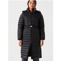 Calvin Klein Lightweight Padded Belted Longline Coat - Black