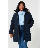 Tommy Hilfiger Plus Tyra Heritage Coat With Fur - Navy