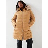 Tommy Hilfiger Plus Tyra Heritage Coat With Fur - Beige