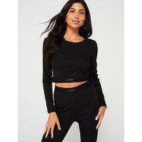 Calvin Klein Long Sleeve Crop Top - Black