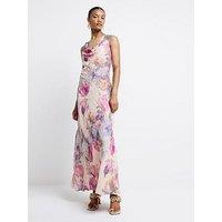 River Island Cowl Neck Maxi Floral Dress - Light Pink