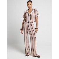 River Island Stripe Crochet Wide Leg Trouser - Medium Pink