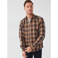 Boss C-Liam Regular Fit Washed Cotton Check Shirt - Beige