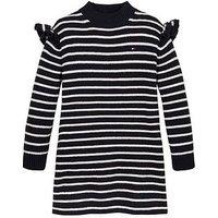 Tommy Hilfiger Girls Ruffle Skater Long Sleeve Dress - Navy