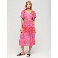 Superdry Printed Cut Out Midi Dress - Pink