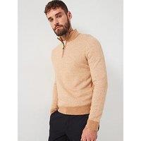 Boss H-Eltorino Regular Fit Pattern 1/4 Zip Knitted Jumper - Beige