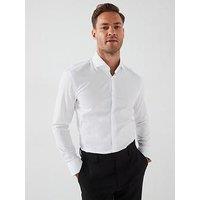 Boss H-Hank Slim Fit Cut Away Collar Textured Shirt - White