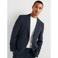 Boss H-Jasper Regular Fit Check Wool Stretch Suit Jacket - Dark Blue