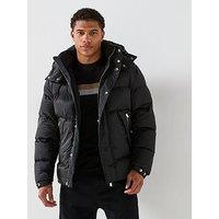 Boss H-Corbinian4 Mono Print Hooded Quilted Jacket - Black