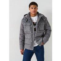 Boss C-Caniel Cord Shoulder Hooded Quilted Jacket - Dark Grey